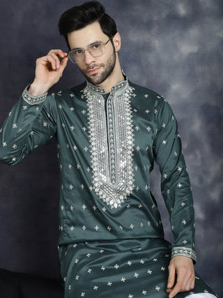 Jompers Men's Sequins Embroidered Kurta - Olive - Distacart
