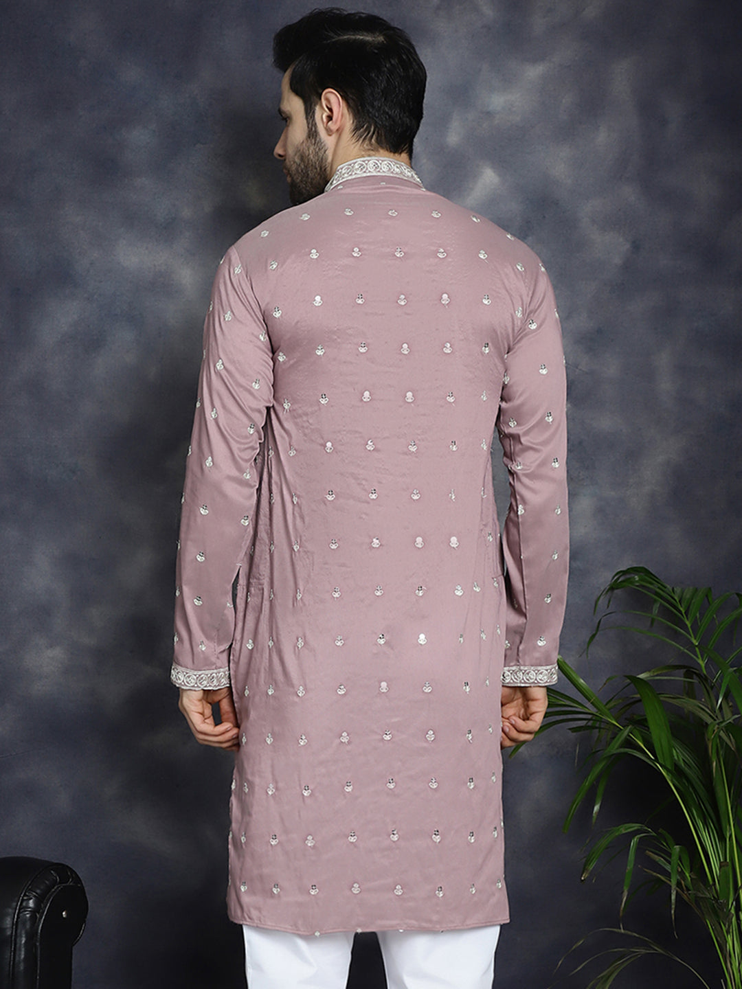 Jompers Men's Chikankari Embroidered Kurta - Magenta - Distacart