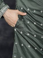Thumbnail for Jompers Men's Chikankari Embroidered Kurta - Olive - Distacart