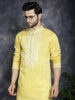 Jompers Men's Chikankari Embroidered Kurta - Yellow - Distacart