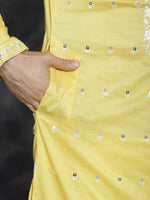 Thumbnail for Jompers Men's Chikankari Embroidered Kurta - Yellow - Distacart