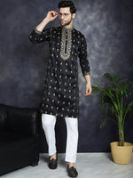 Thumbnail for Jompers Men's Black Chikankari Embroidered Kurta - Black - Distacart
