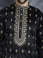 Thumbnail for Jompers Men's Black Chikankari Embroidered Kurta - Black - Distacart