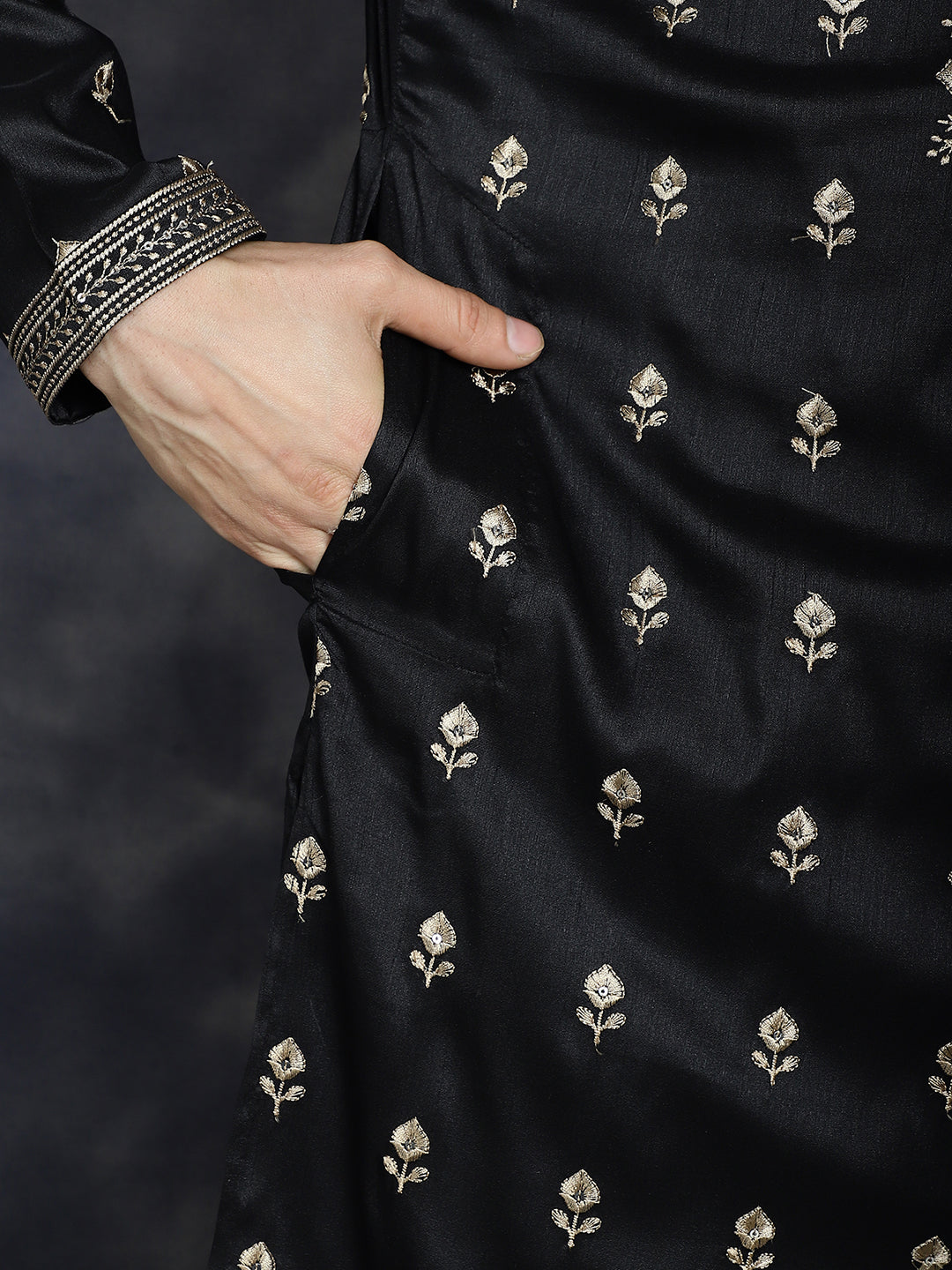 Jompers Men's Black Chikankari Embroidered Kurta - Black - Distacart