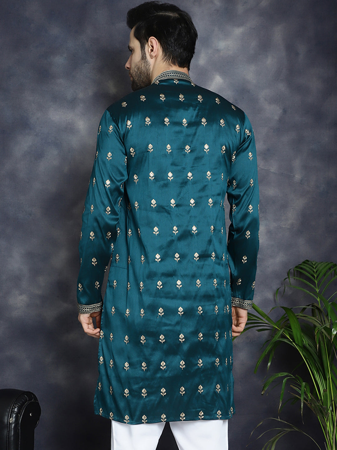 Jompers Men's Peacock Blue Chikankari Embroidered Kurta - Peacock - Distacart