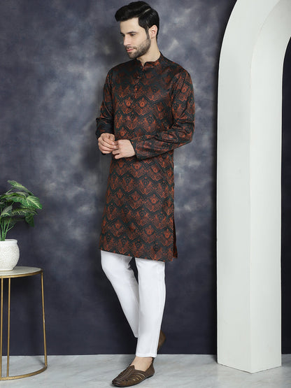 Jompers Men's Bronze Silk Blend Straight Kurta - Bronze - Distacart