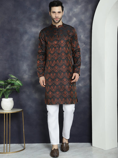 Jompers Men's Bronze Silk Blend Straight Kurta - Bronze - Distacart