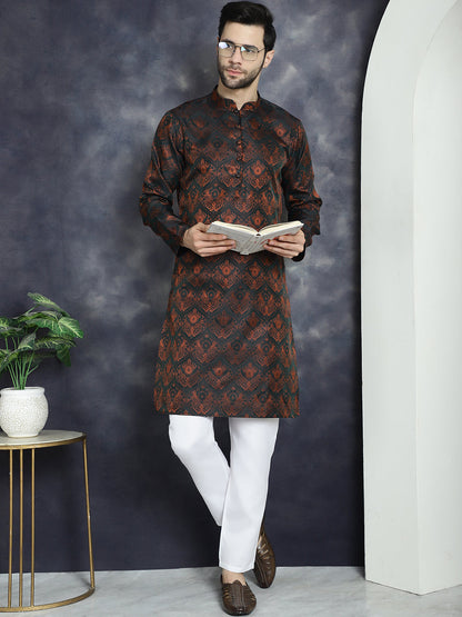 Jompers Men's Bronze Silk Blend Straight Kurta - Bronze - Distacart