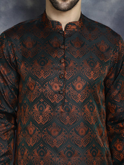 Jompers Men's Bronze Silk Blend Straight Kurta - Bronze - Distacart
