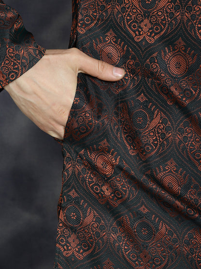 Jompers Men's Bronze Silk Blend Straight Kurta - Bronze - Distacart