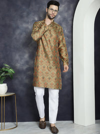 Thumbnail for Jompers Men's Golden Silk Blend Straight Kurta - Golden - Distacart