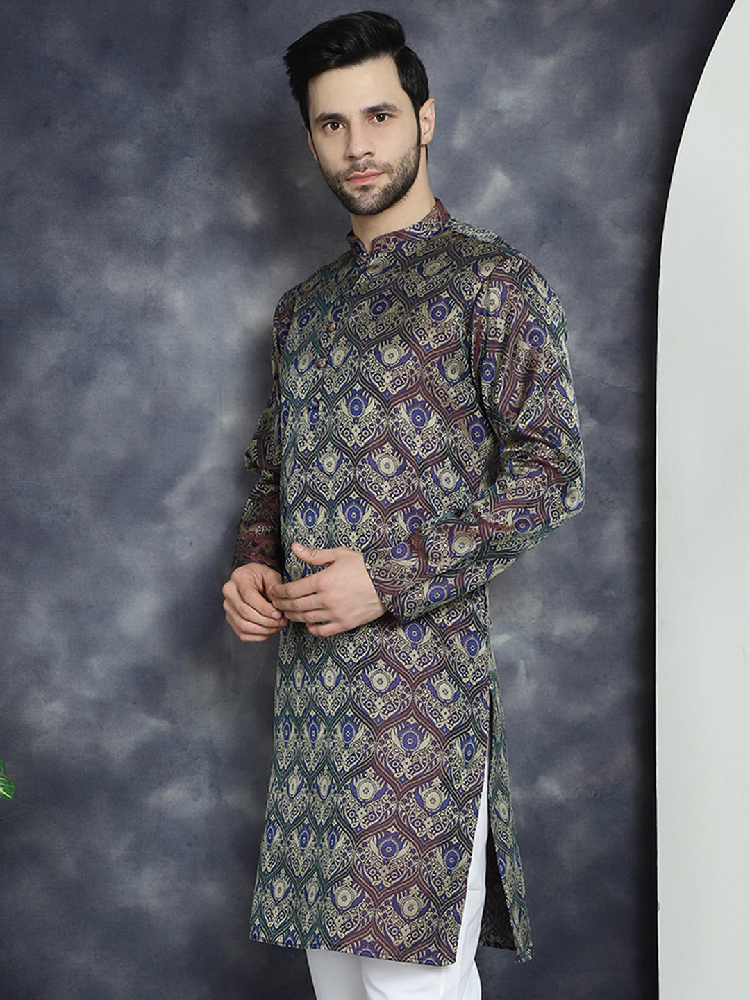 Jompers Men's Purple Silk Blend Straight Kurta - Purple - Distacart