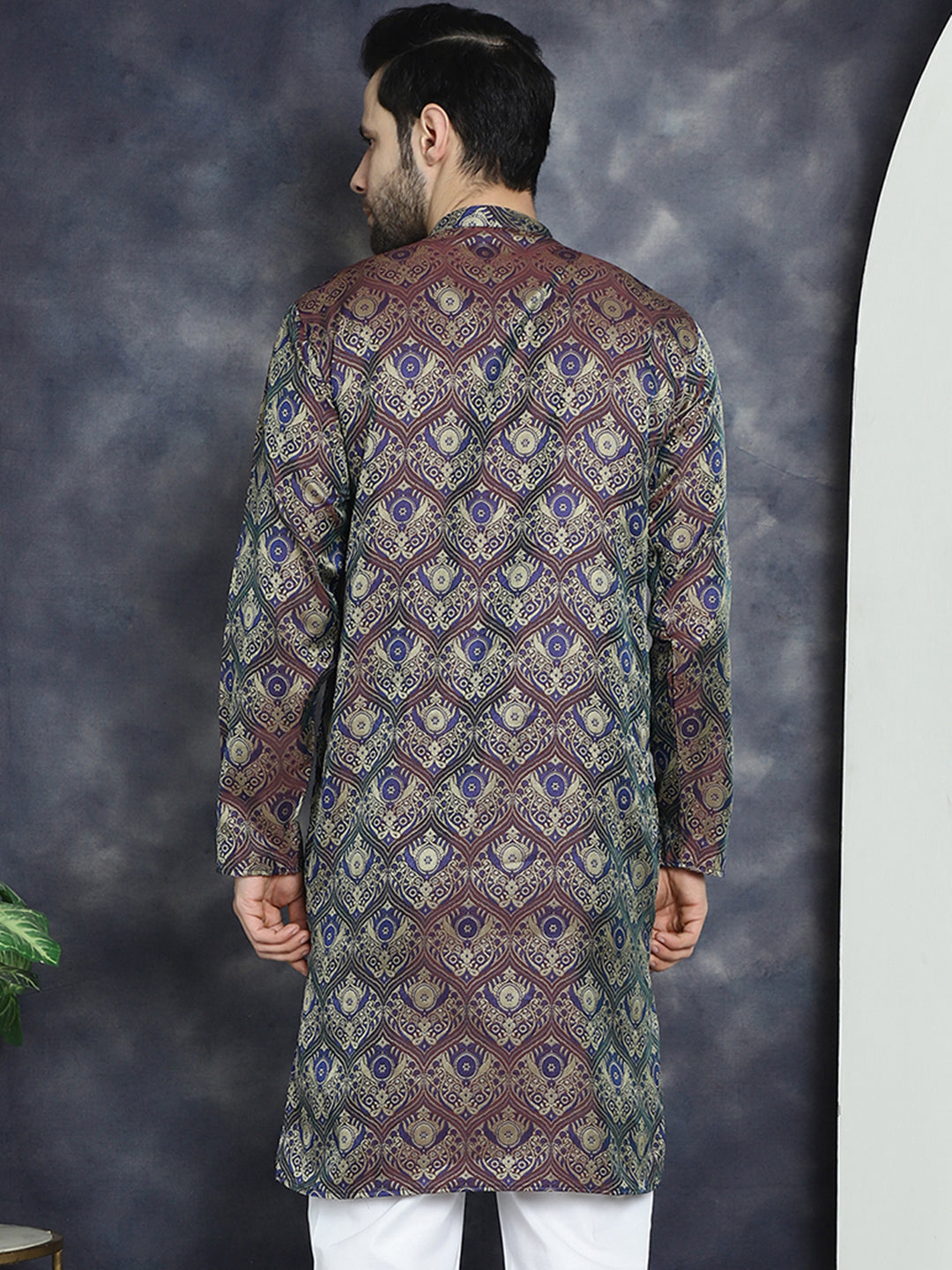 Jompers Men's Purple Silk Blend Straight Kurta - Purple - Distacart
