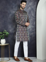 Thumbnail for Jompers Men's Purple Silk Blend Straight Kurta - Purple - Distacart