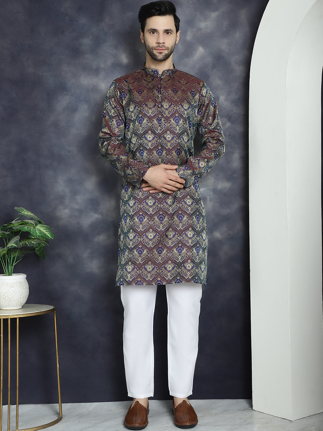 Jompers Men's Purple Silk Blend Straight Kurta - Purple - Distacart