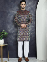 Thumbnail for Jompers Men's Purple Silk Blend Straight Kurta - Purple - Distacart