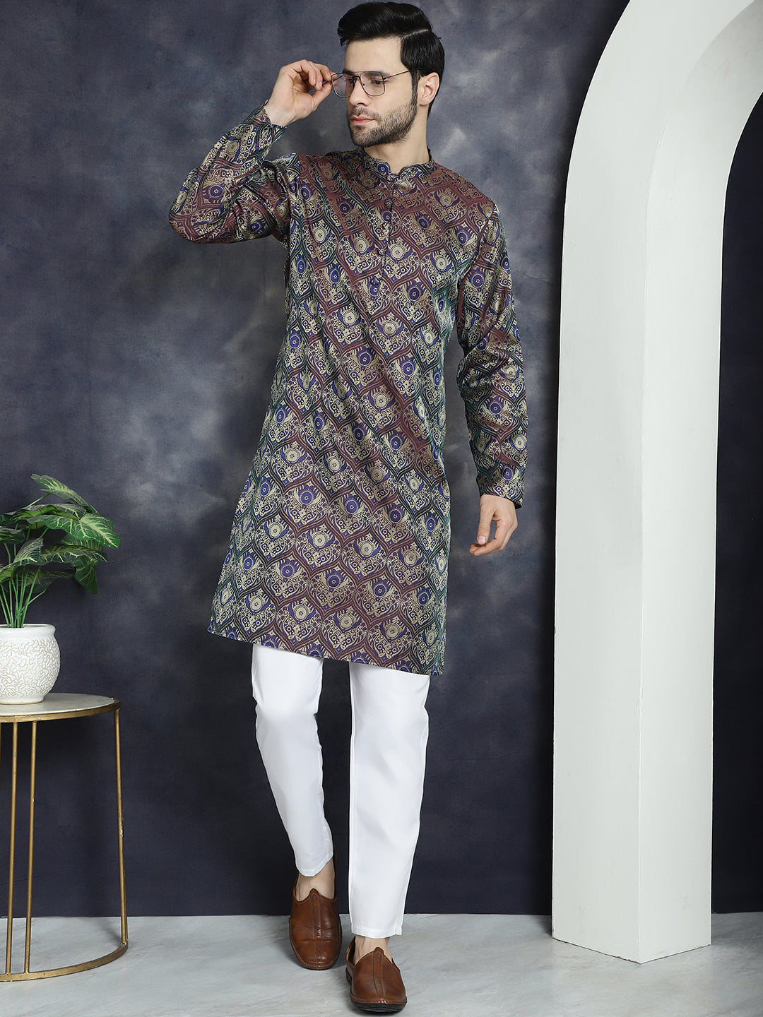 Jompers Men's Purple Silk Blend Straight Kurta - Purple - Distacart