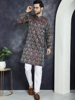 Thumbnail for Jompers Men's Purple Silk Blend Straight Kurta - Purple - Distacart