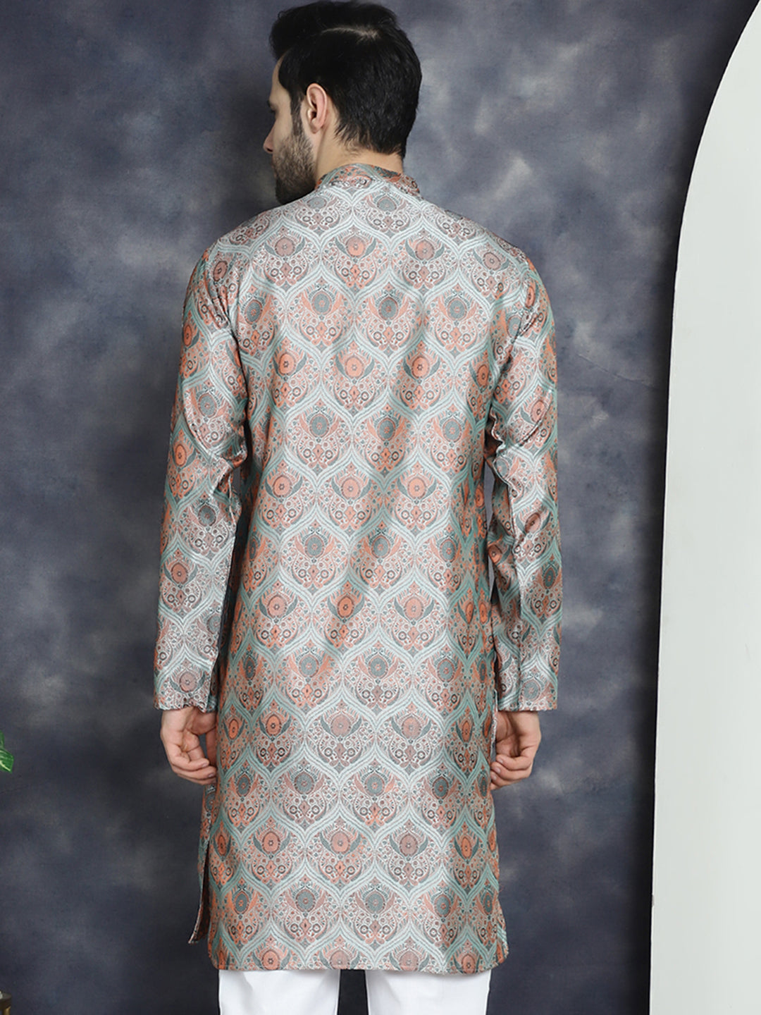 Jompers Men's Silver Silk Blend Straight Kurta - Silver - Distacart
