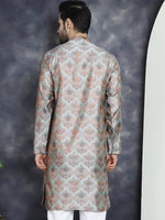 Thumbnail for Jompers Men's Silver Silk Blend Straight Kurta - Silver - Distacart