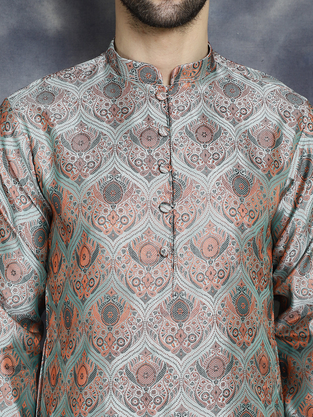 Jompers Men's Silver Silk Blend Straight Kurta - Silver - Distacart
