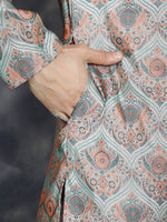 Thumbnail for Jompers Men's Silver Silk Blend Straight Kurta - Silver - Distacart