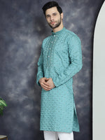 Thumbnail for Jompers Men's Sequins Embroidered Kurta - Blue - Distacart