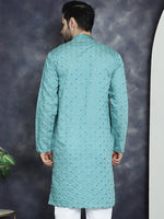 Thumbnail for Jompers Men's Sequins Embroidered Kurta - Blue - Distacart