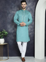 Thumbnail for Jompers Men's Sequins Embroidered Kurta - Blue - Distacart