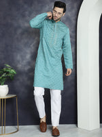 Thumbnail for Jompers Men's Sequins Embroidered Kurta - Blue - Distacart