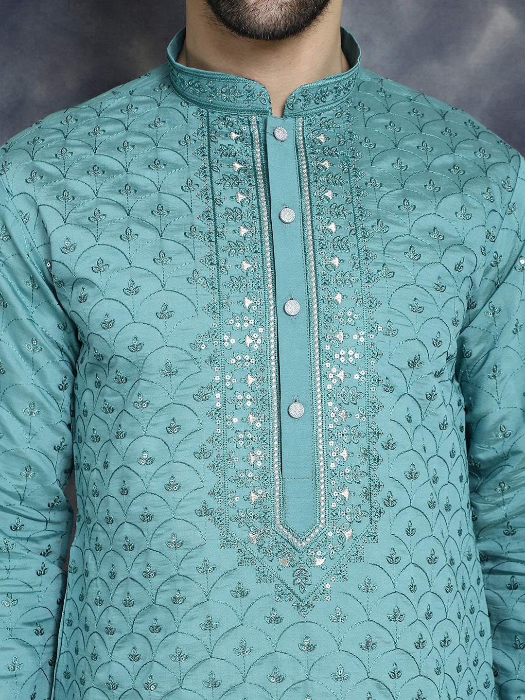 Jompers Men's Sequins Embroidered Kurta - Blue - Distacart