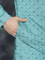 Thumbnail for Jompers Men's Sequins Embroidered Kurta - Blue - Distacart