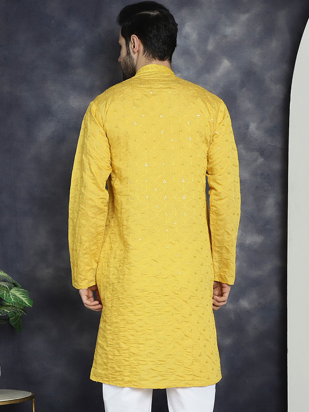 Jompers Men's Sequins Embroidered Kurta - Mustard - Distacart