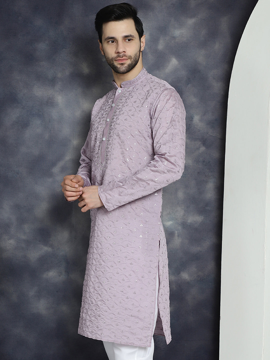 Jompers Men's Sequins Embroidered Kurta - Purple - Distacart