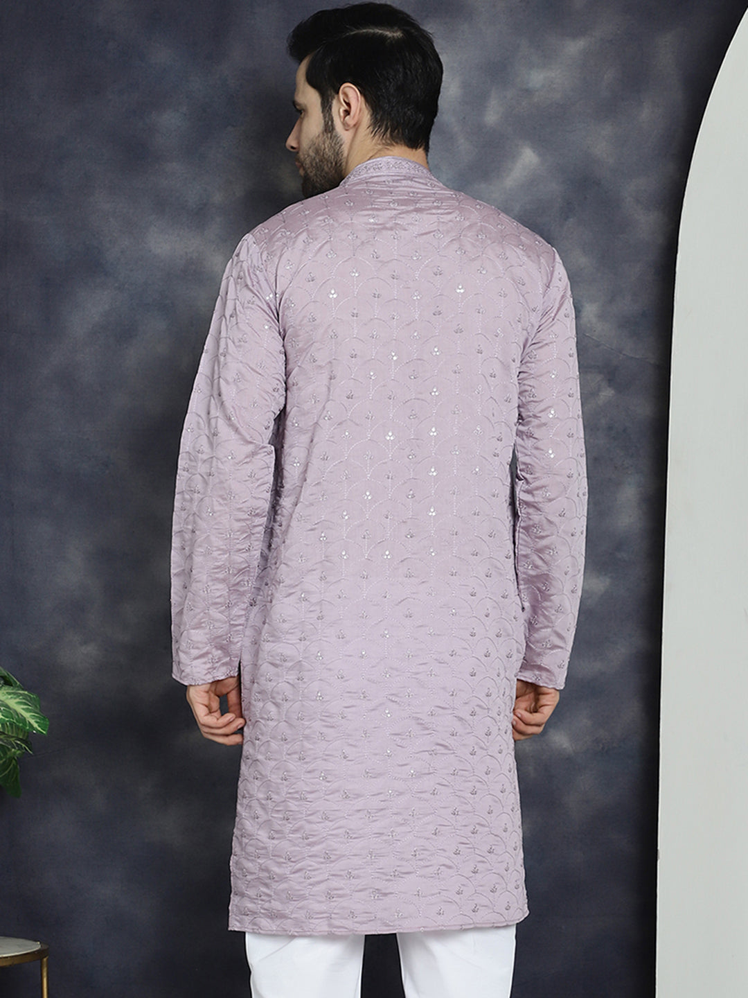 Jompers Men's Sequins Embroidered Kurta - Purple - Distacart