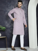 Thumbnail for Jompers Men's Sequins Embroidered Kurta - Purple - Distacart