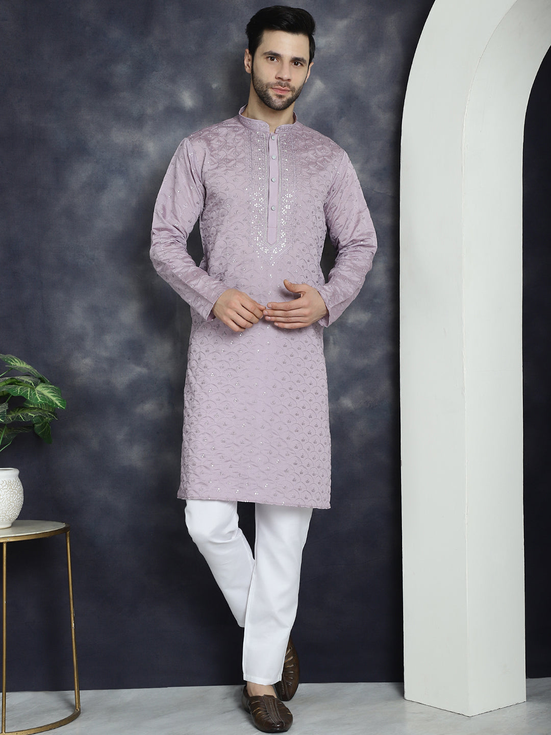 Jompers Men's Sequins Embroidered Kurta - Purple - Distacart
