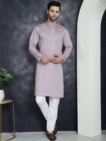 Thumbnail for Jompers Men's Sequins Embroidered Kurta - Purple - Distacart