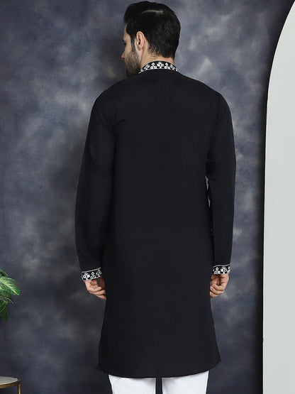 Jompers Men's Embroidered Kurta - Black - Distacart