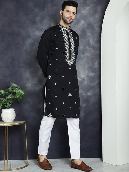 Jompers Men's Embroidered Kurta - Black - Distacart