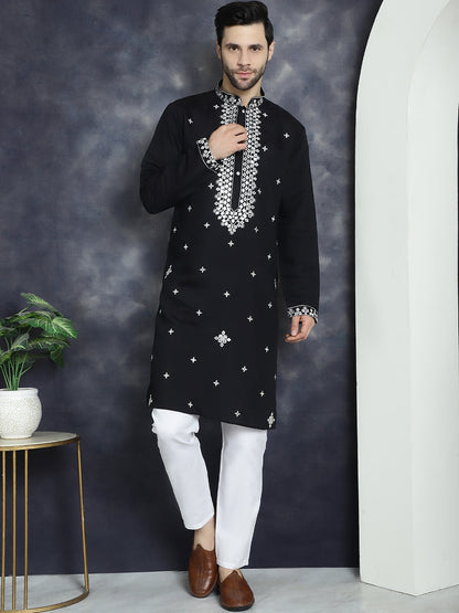 Jompers Men's Embroidered Kurta - Black - Distacart