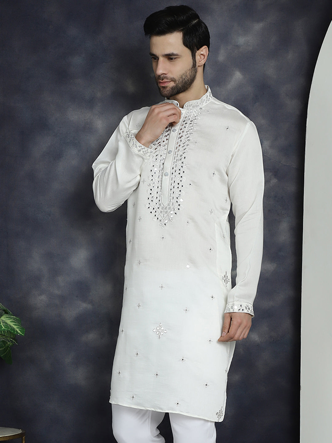 Jompers Men's Embroidered Kurta - White - Distacart