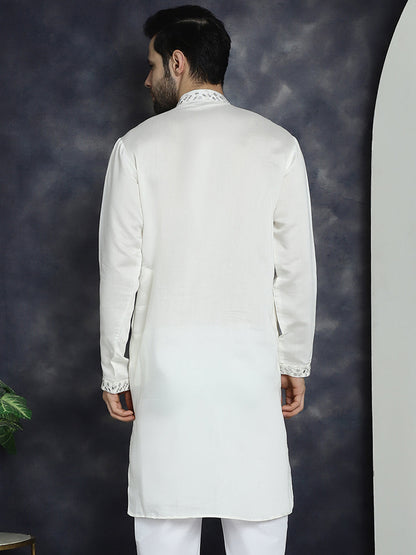 Jompers Men's Embroidered Kurta - White - Distacart
