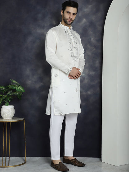 Jompers Men's Embroidered Kurta - White - Distacart