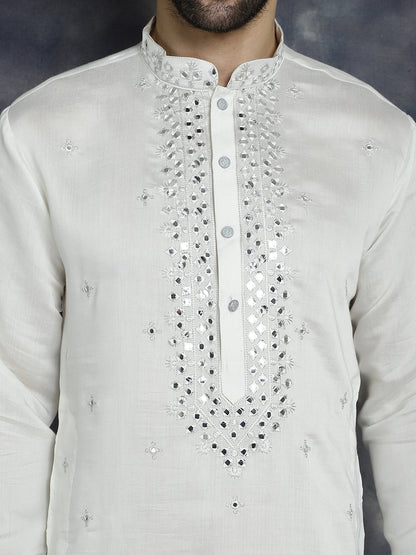 Jompers Men's Embroidered Kurta - White - Distacart