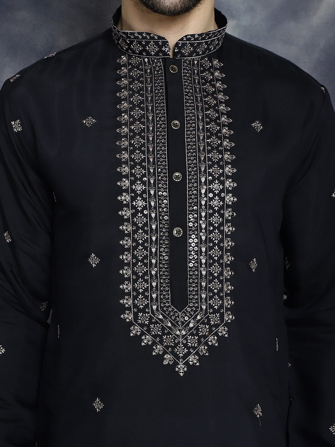 Jompers Men's Sequins Embroidered Kurta - Black - Distacart