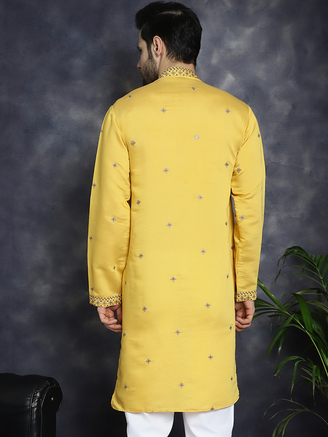 Jompers Men's Sequins Embroidered Kurta - Yellow - Distacart