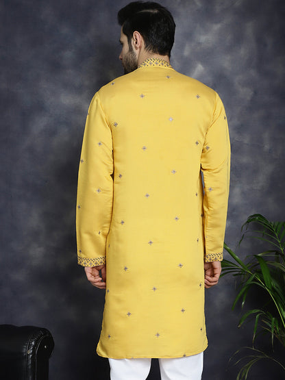 Jompers Men's Sequins Embroidered Kurta - Yellow - Distacart