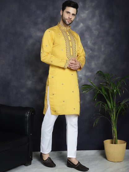 Jompers Men's Sequins Embroidered Kurta - Yellow - Distacart