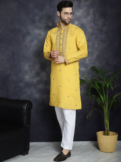 Jompers Men's Sequins Embroidered Kurta - Yellow - Distacart